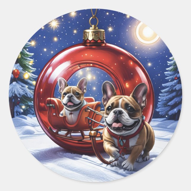 French Bulldog Christmas French Bulldog Classic Round Sticker (Front)