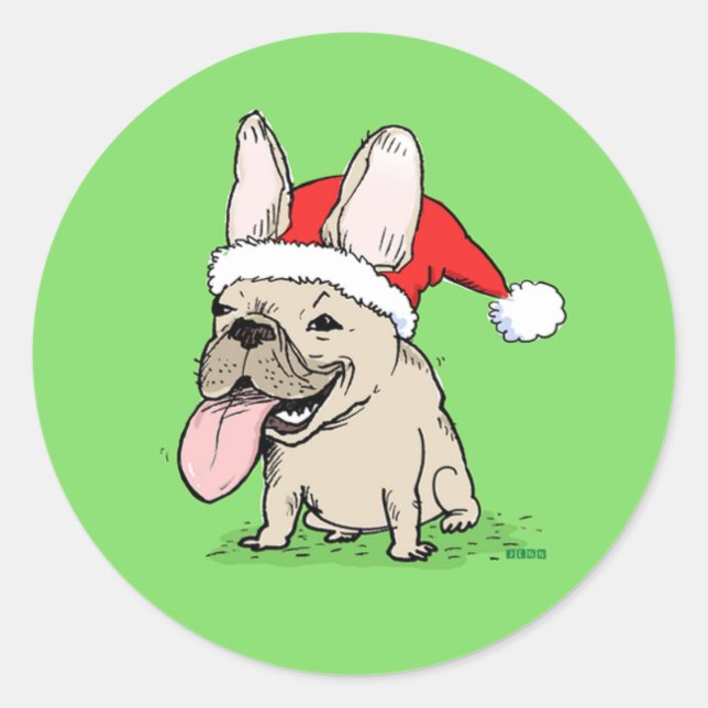 French Bulldog Christmas Holiday | Funny Dog Xmas Classic Round Sticker (Front)