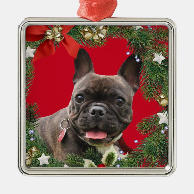 French Bulldog Christmas Holiday Metal Ornament (Front)