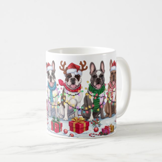 French Bulldog Christmas Lights - Adorable Design Coffee Mug (Front Right)
