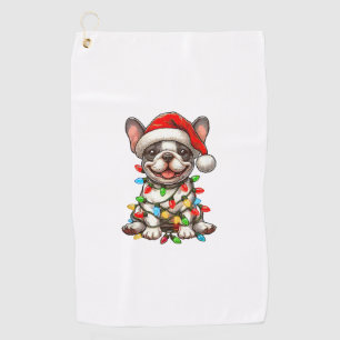 French Bulldog Christmas Lights Santa Hat Boys Gir Golf Towel