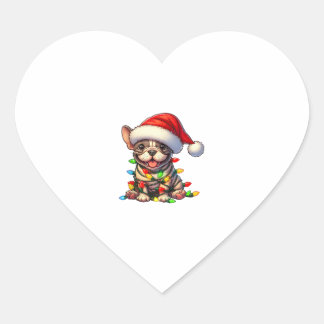 French Bulldog Christmas Lights Santa Hat Boys Gir Heart Sticker
