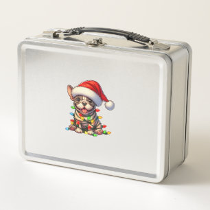 French Bulldog Christmas Lights Santa Hat Boys Gir Metal Lunch Box