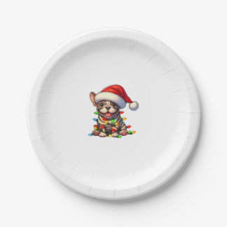 French Bulldog Christmas Lights Santa Hat Boys Gir Paper Plate