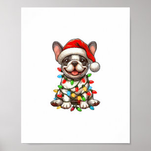 French Bulldog Christmas Lights Santa Hat Boys Gir Poster