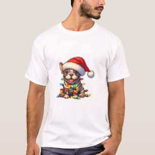 French Bulldog Christmas Lights Santa Hat Boys Gir T-Shirt