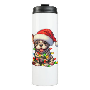 French Bulldog Christmas Lights Santa Hat Boys Gir Thermal Tumbler