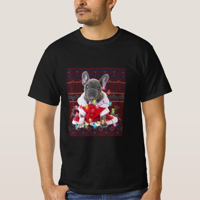 French Bulldog Christmas Lights Ugly Sweater Dog (Front)