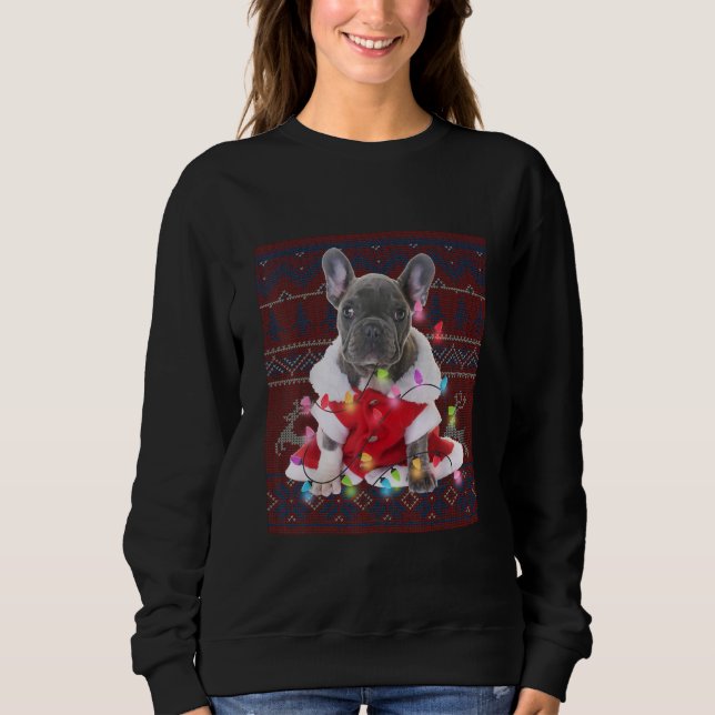 French Bulldog Christmas Lights Ugly Sweater Dog (Front)