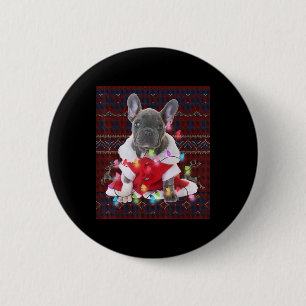 French Bulldog Christmas Lights Ugly Sweater Dog 6 Cm Round Badge