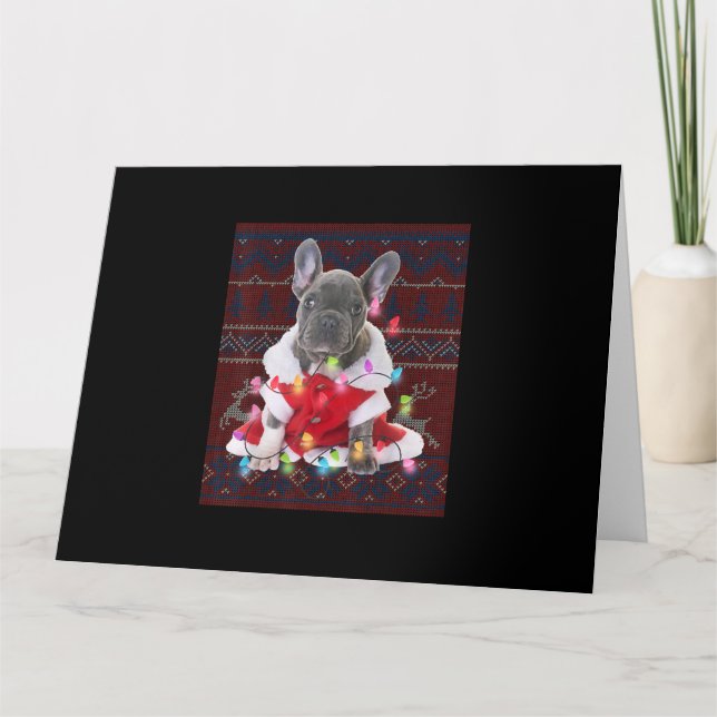 French Bulldog Christmas Lights Ugly Sweater Dog Card (Front)