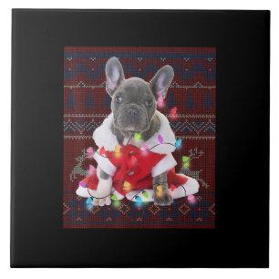 French Bulldog Christmas Lights Ugly Sweater Dog Ceramic Tile
