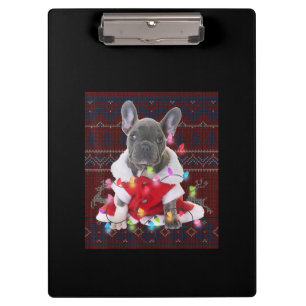 French Bulldog Christmas Lights Ugly Sweater Dog Clipboard