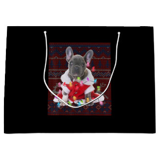 French Bulldog Christmas Lights Ugly Sweater Dog Large Gift Bag