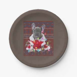 French Bulldog Christmas Lights Ugly Sweater Dog Paper Plate