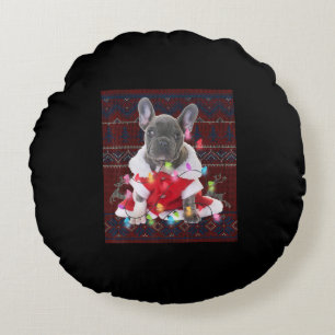 French Bulldog Christmas Lights Ugly Sweater Dog Round Cushion