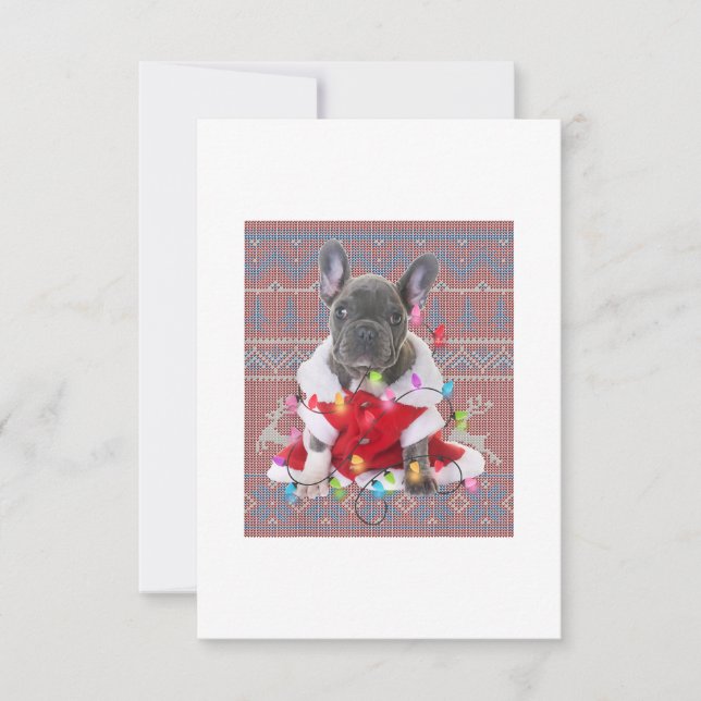 French Bulldog Christmas Lights Ugly Sweater Dog RSVP Card (Front)