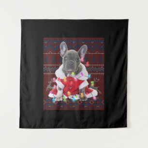French Bulldog Christmas Lights Ugly Sweater Dog Tapestry