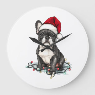 French Bulldog Christmas Lights Xmas Dogs Gifts Me Large Clock