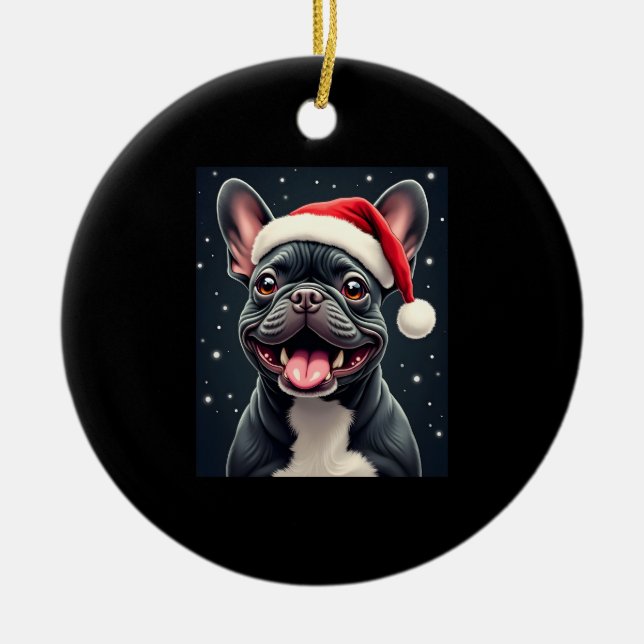 French Bulldog Christmas Long Sleeve T-Shirt Ceramic Ornament (Front)