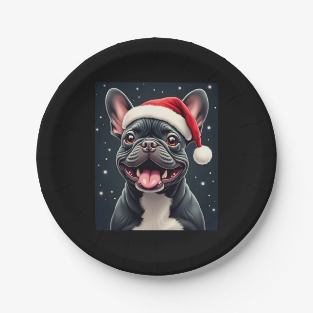 French Bulldog Christmas Long Sleeve T-Shirt Paper Plate (Front)