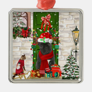 French Bulldog Christmas  Metal Ornament
