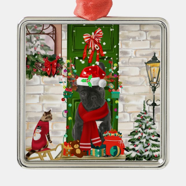 French Bulldog Christmas  Metal Ornament (Front)