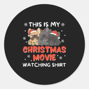French Bulldog Christmas Movie Watching Men Women Classic Round Sticker