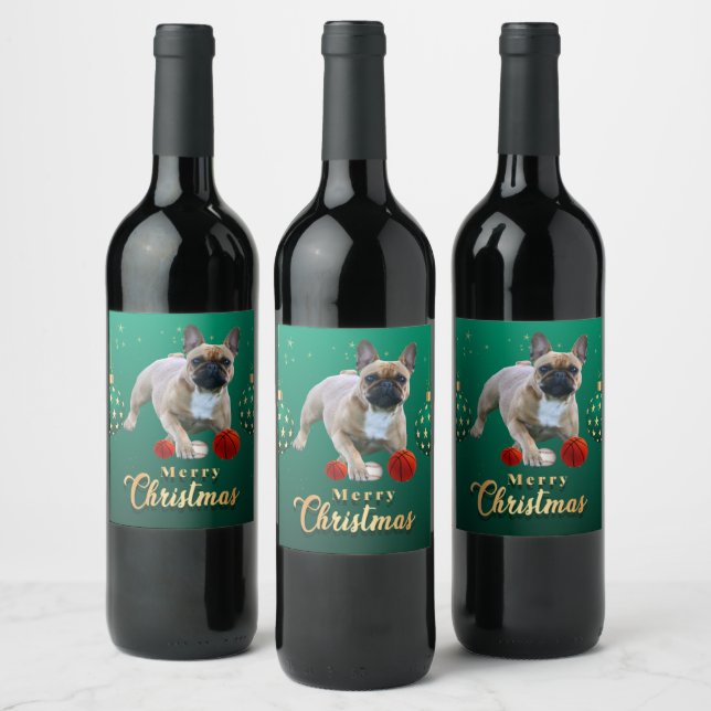 French Bulldog Christmas Party Wine Label (Bottles)