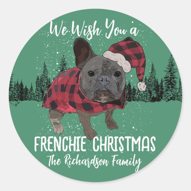 French Bulldog Christmas Personalised Dog Frenchie Classic Round Sticker (Front)