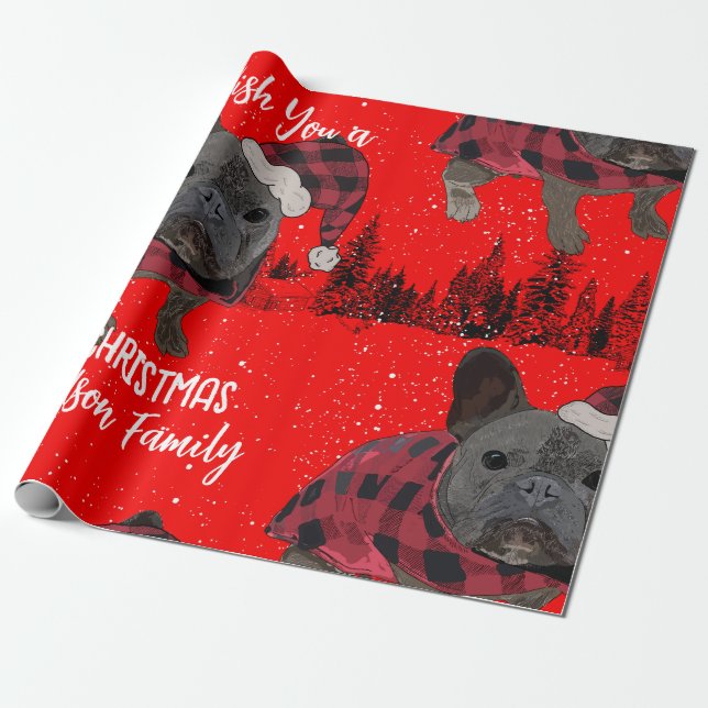 French Bulldog Christmas Personalised Dog Frenchie Wrapping Paper (Unrolled)