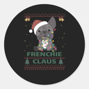 French Bulldog Christmas pun FRENCHIE CLAUS Classic Round Sticker