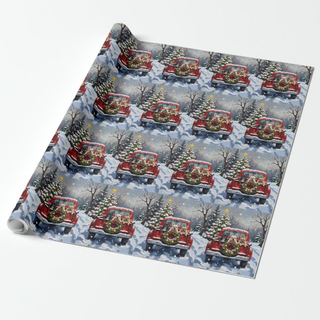French Bulldog Christmas Red Truck Holiday Wrapping Paper (Unrolled)