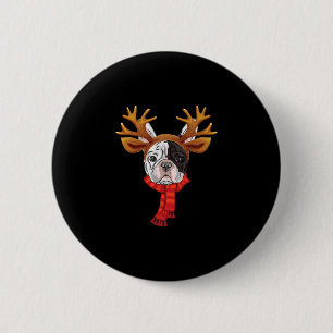 French Bulldog Christmas Reindeer Antlers Xmas  6 Cm Round Badge