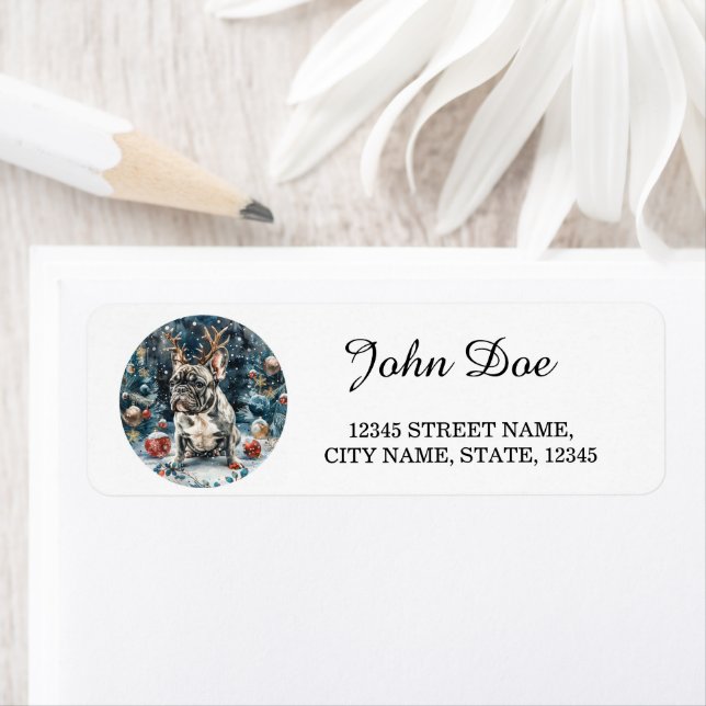 French Bulldog Christmas Return Address Label (Insitu)