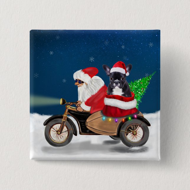 French Bulldog Christmas Santa Claus  15 Cm Square Badge (Front)