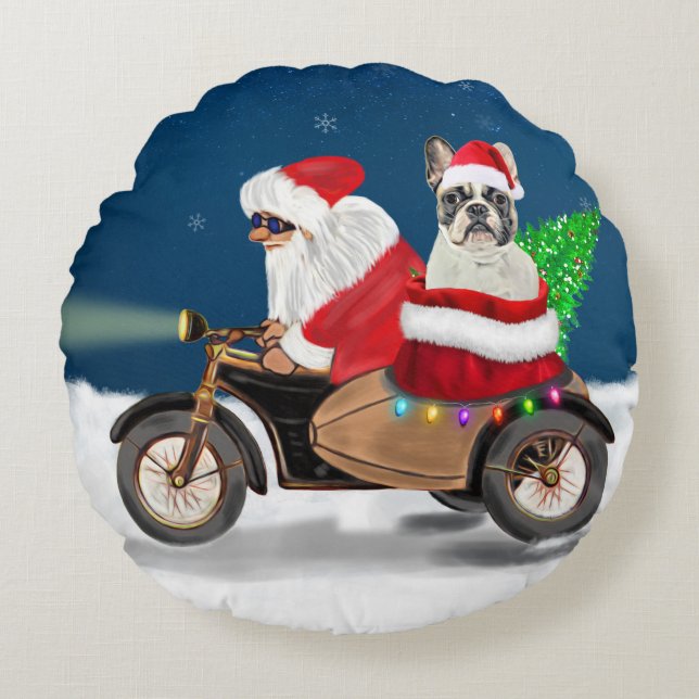 French Bulldog Christmas Santa Claus  Round Cushion (Front)