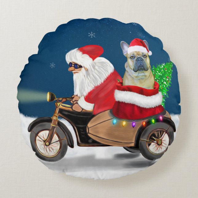 French Bulldog Christmas Santa Claus Round Pillow (Front)