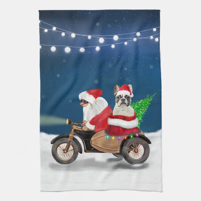 French Bulldog Christmas Santa Claus    Tea Towel (Vertical)