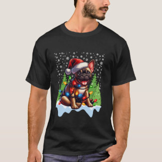 French Bulldog Christmas Santa Hat Lights Tree Sno T-Shirt