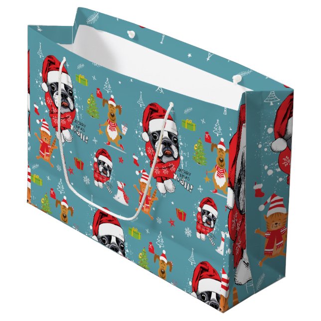 French Bulldog Christmas Santa Large Gift Bag (Front Angled)