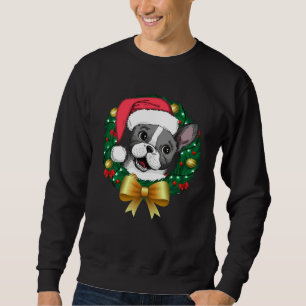 French Bulldog Christmas  Santa Xmas Wreath Tree Sweatshirt