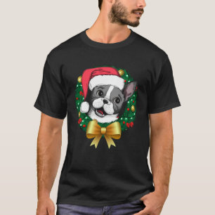 French Bulldog Christmas  Santa Xmas Wreath Tree T-Shirt