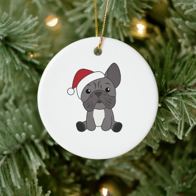 French Bulldog Christmas Snow Winter Animals Ceramic Ornament (Tree)