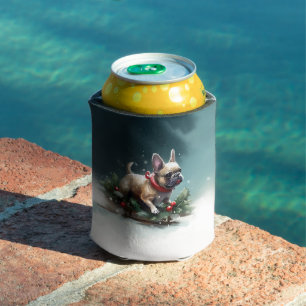 French Bulldog Christmas snow winter Can Cooler