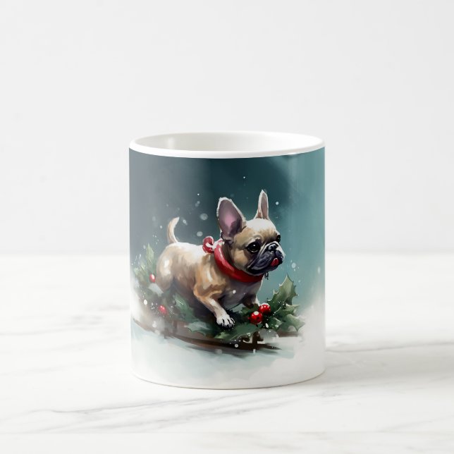 French Bulldog Christmas snow winter  Coffee Mug (Center)