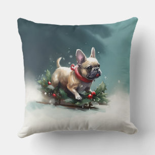 French Bulldog Christmas snow winter  Cushion