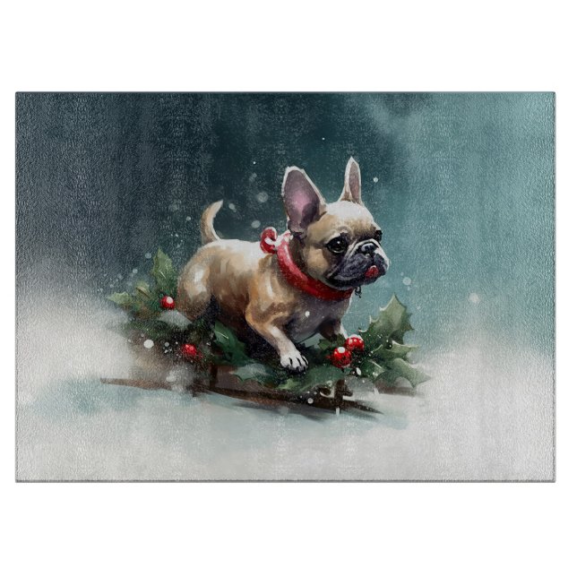 French Bulldog Christmas snow winter  Cutting Board (Front)