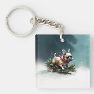 French Bulldog Christmas snow winter  Key Ring