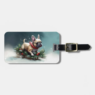 French Bulldog Christmas snow winter  Luggage Tag